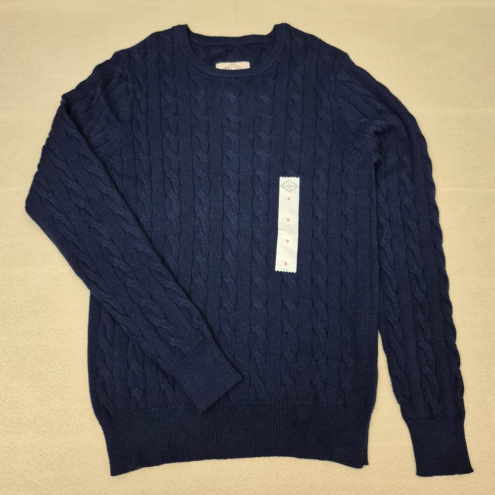 St. John's Bay Signature Navy Blue Crew Neck Cable Knit Sweater size S NWT
